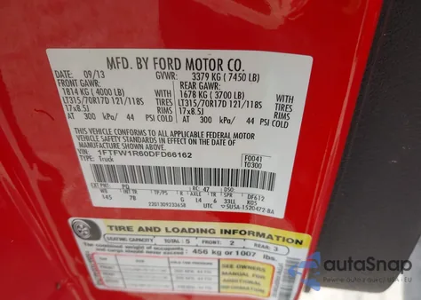 2013 Ford F-150 Svt Raptor из США, поврежденный, VIN 1FTFW1R60DFD66162